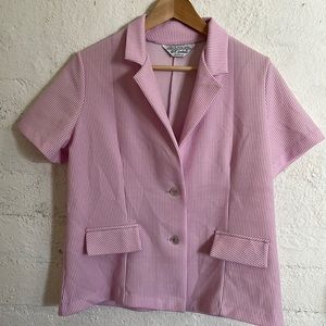 Vintage NPC Fashions pink stripe button up blouse top #18